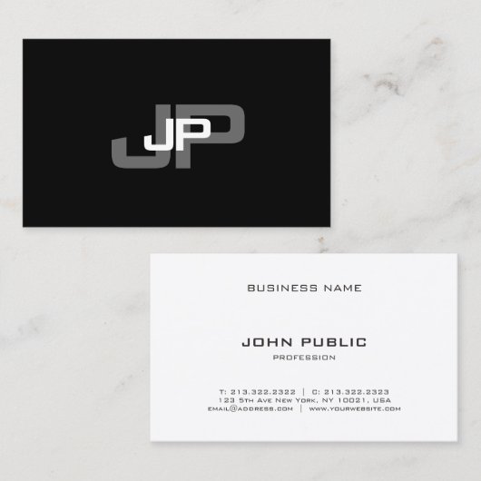 Elegant monogram zwart wit eenvoudige Sjabloon Visitekaartje (Voorkant / Achterkant)