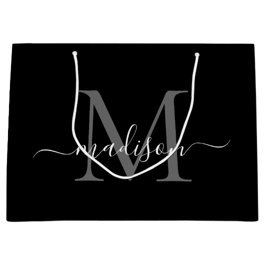Elegant Monogram Zwart Wit Elegant Script Naam Groot Cadeauzakje (Voorkant)