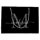 Elegant Monogram Zwart Wit Elegant Script Naam Groot Cadeauzakje (Achterkant)