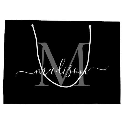 Elegant Monogram Zwart Wit Elegant Script Naam Groot Cadeauzakje (Achterkant)