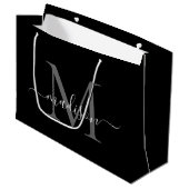 Elegant Monogram Zwart Wit Elegant Script Naam Groot Cadeauzakje (Voorkant Gekanteld)