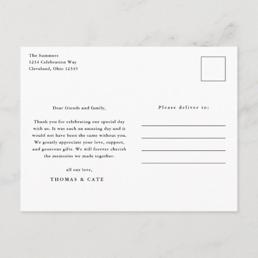 Elegant Monogram Zwart-wit Foto Dank u Briefkaart (Achterkant)