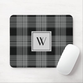 Elegant monogram zwart-wit geruite patroon muismat