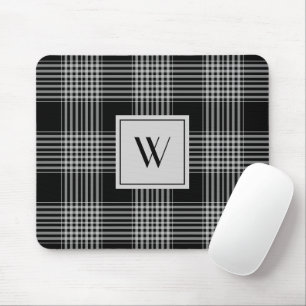 Elegant monogram zwart-wit geruite patroon muismat