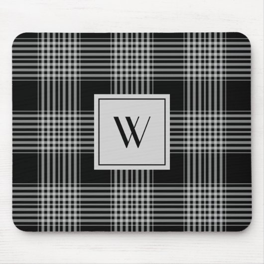 Elegant monogram zwart-wit geruite patroon muismat (Voorkant)