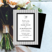Elegant Monogram Zwart & Wit Gestreepte Trouwfeest Kaart
