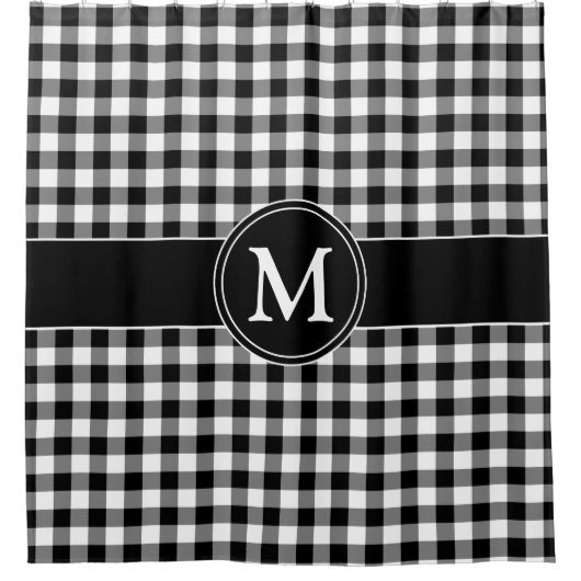 Elegant monogram zwart-wit gevinkt patroon douchegordijn (Voorkant)