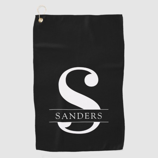 Elegant Monogram | Zwart wit Golfhanddoek (Voorkant)