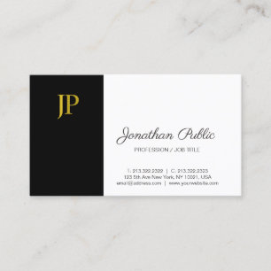 Elegant Monogram Zwart Wit Goud Modern Plain Visitekaartje