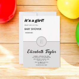 Elegant monogram zwart-wit grijs Baby shower Kaart