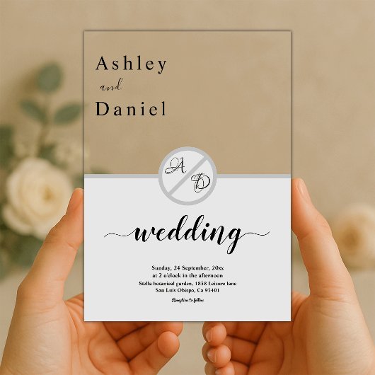 Elegant monogram zwart-wit grijs chique bruiloft acryl uitnodigingen