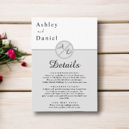 Elegant monogram zwart-wit grijs chique bruiloft informatiekaartje