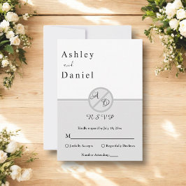 Elegant monogram zwart-wit grijs chique bruiloft RSVP kaartje