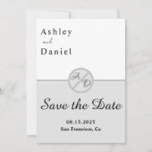 Elegant monogram zwart-wit grijs chique bruiloft save the date (Voorkant)