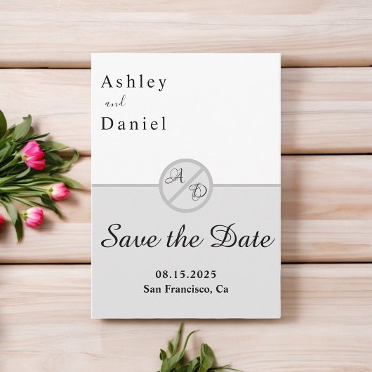Elegant monogram zwart-wit grijs chique bruiloft save the date