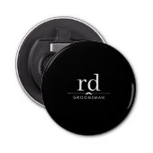 Elegant Monogram Zwart-wit Groomsmen Gift Button Flesopener (Voorkant)