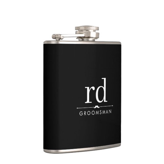 Elegant Monogram Zwart-wit Groomsmen Gift Heupfles (Rechts)