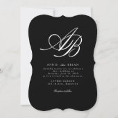 Elegant Monogram Zwart Wit Huwelijk Kaart (Voorkant)