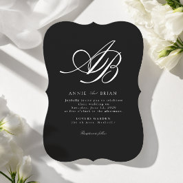 Elegant Monogram Zwart Wit Huwelijk Kaart