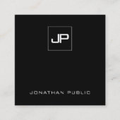 Elegant Monogram Zwart-wit Initiaal Sjabloon Vierkante Visitekaartje (Voorkant)