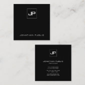 Elegant Monogram Zwart-wit Initiaal Sjabloon Vierkante Visitekaartje (Voorkant / Achterkant)