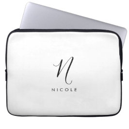 Elegant Monogram Zwart-wit Laptop Sleeve