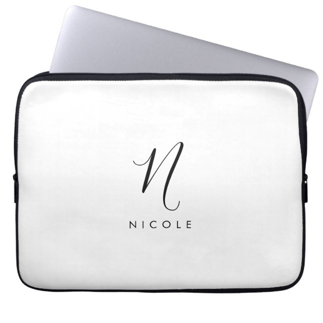 Elegant Monogram Zwart-wit Laptop Sleeve (Voorkant)