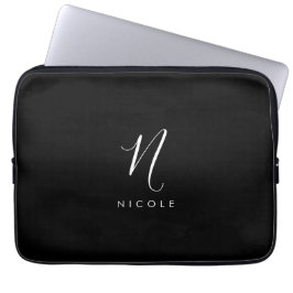 Elegant Monogram Zwart-wit Laptop Sleeve
