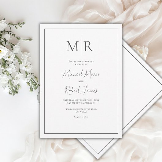 Elegant Monogram Zwart & Wit Modern Huwelijk Kaart
