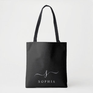 Elegant Monogram Zwart Wit Modern Minimalist Tote Bag