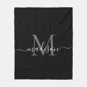 Elegant Monogram Zwart Wit Modern Script Naam Fleece Deken (Voorkant)