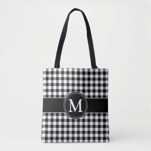 Elegant monogram zwart-wit plaid tote bag (Voorkant)