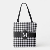 Elegant monogram zwart-wit plaid tote bag (Achterkant)