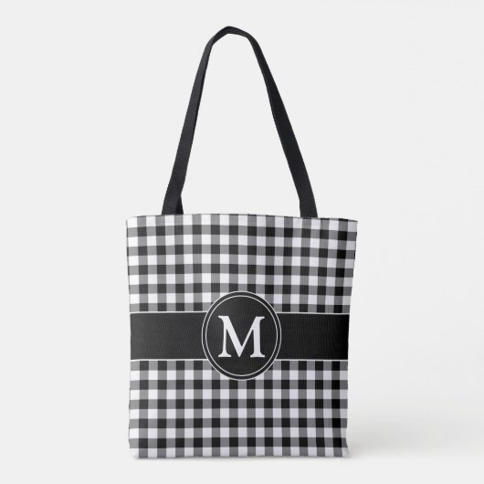 Elegant monogram zwart-wit plaid tote bag (Achterkant)