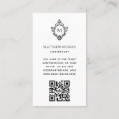 Elegant Monogram Zwart Wit QR Code  Crest Visitekaartje (Achterkant)