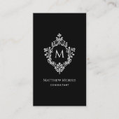 Elegant Monogram Zwart Wit QR Code  Crest Visitekaartje (Voorkant)