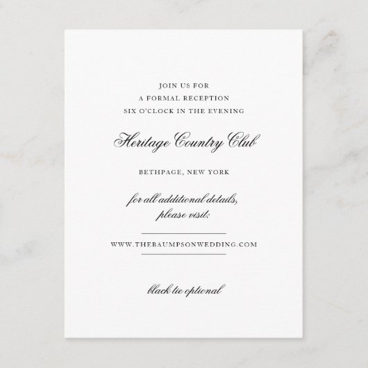 Elegant Monogram Zwart-wit Receptie Bruiloft Informatiekaartje (Voorkant)