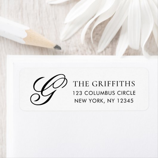 Elegant Monogram Zwart Wit Retouradreslabel Etiket (Insitu)
