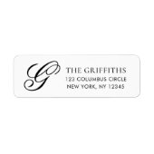 Elegant Monogram Zwart Wit Retouradreslabel Etiket (Voorkant)