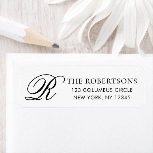 Elegant Monogram Zwart Wit Retouradreslabel Etiket (Insitu)