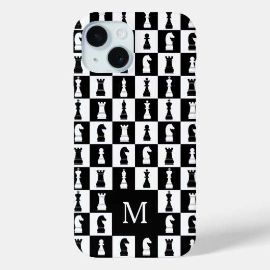 Elegant monogram zwart-wit schaakpatroon Case-Mate iPhone case (Achterkant)