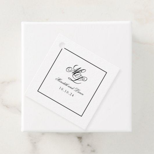 Elegant Monogram Zwart-wit Script Bedankjes Labels (In situ)