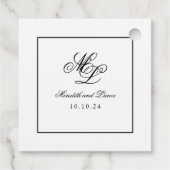 Elegant Monogram Zwart-wit Script Bedankjes Labels (Achterkant)
