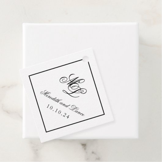 Elegant Monogram Zwart-wit Script Bedankjes Labels (In situ)