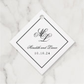 Elegant Monogram Zwart-wit Script Bedankjes Labels (Achterkant)