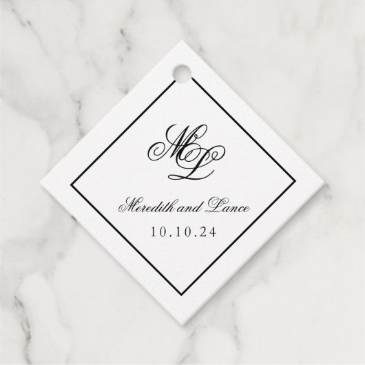 Elegant Monogram Zwart-wit Script Bedankjes Labels (Voorkant)