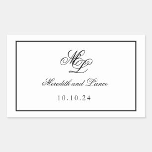 Elegant Monogram Zwart-wit Script Rechthoekige Sticker