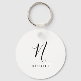 Elegant Monogram Zwart-wit Sleutelhanger