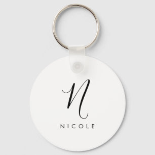 Elegant Monogram Zwart-wit Sleutelhanger
