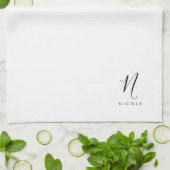 Elegant Monogram Zwart-wit Theedoek (Gevouwen)